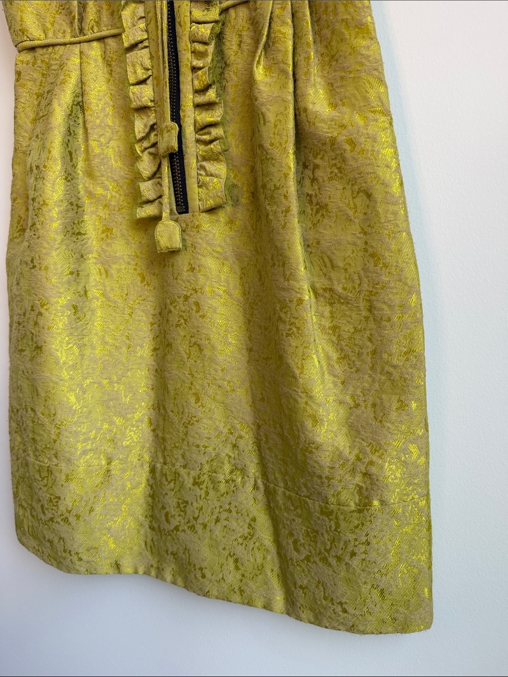 Yellow-Green Textured Ruffle Zip Front Dress - Picture 4 of 7